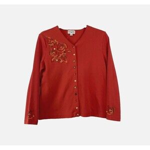 Breckenridge Cardigan Sweater Orange Button Up Embroidered Women's Size‎ PM